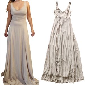 Show Me Your MuMu Jenn Maxi Dress Women’s XS Beige Wedding Chiffon V-neck V-back